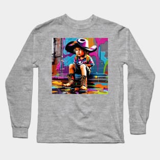 Cute Little Cowgirl wearing her Father's Boots and Hat Long Sleeve T-Shirt